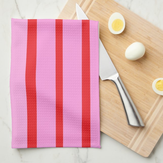 Pink and Red Stripes  Tea Towel (Quarter Fold)