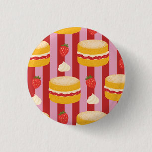 Pink and red stripes with cake pattern 3 cm round badge