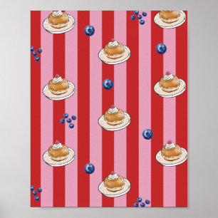 Pink and red stripes with cake pattern poster