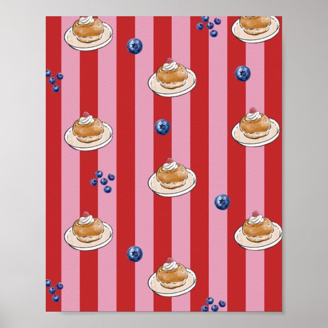 Pink and red stripes with cake pattern poster (Front)