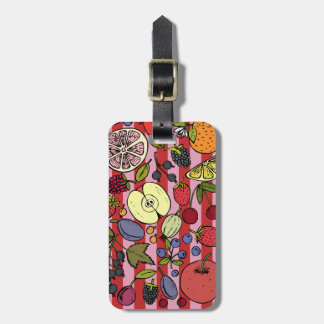 Pink and red stripes with colourful fruit luggage tag