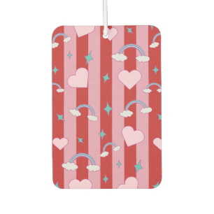 Pink and red stripes with rainbows and hearts car air freshener