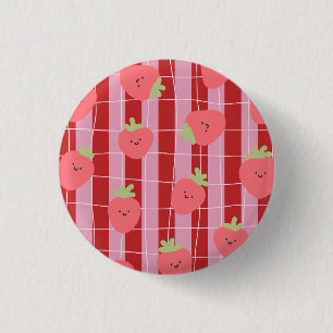 Pink and red stripes, with strawberries 3 cm round badge