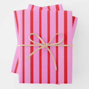 Pink and Red Stripes Wrapping Paper Sheet