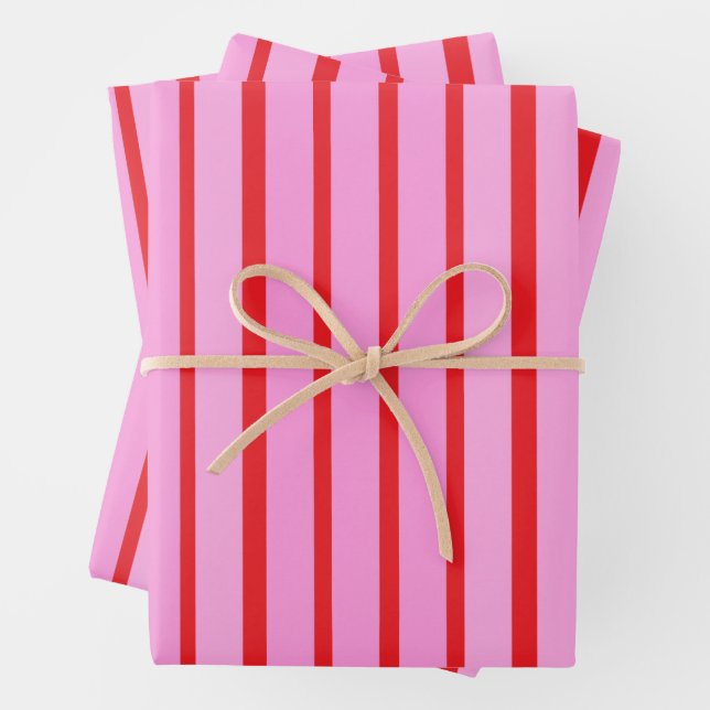 Pink and Red Stripes  Wrapping Paper Sheet (In situ)