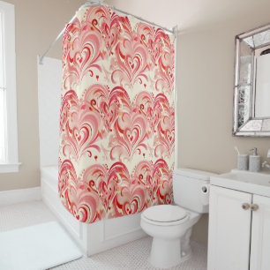 Pink and Red Swirling Heart Pattern Shower Curtain