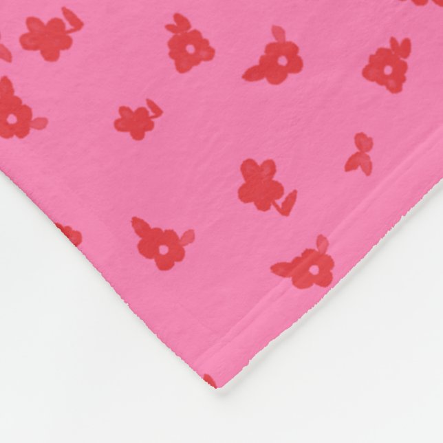 Pink and Red Tossed Floral Fleece Blanket (Corner)