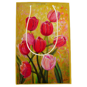 Pink and Red Tulip Arrangement Painting  Medium Gift Bag