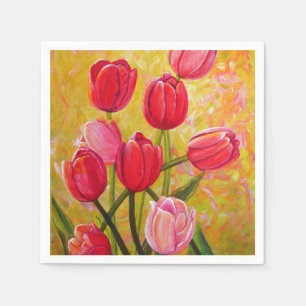 Pink and Red Tulips bouquet. Napkins
