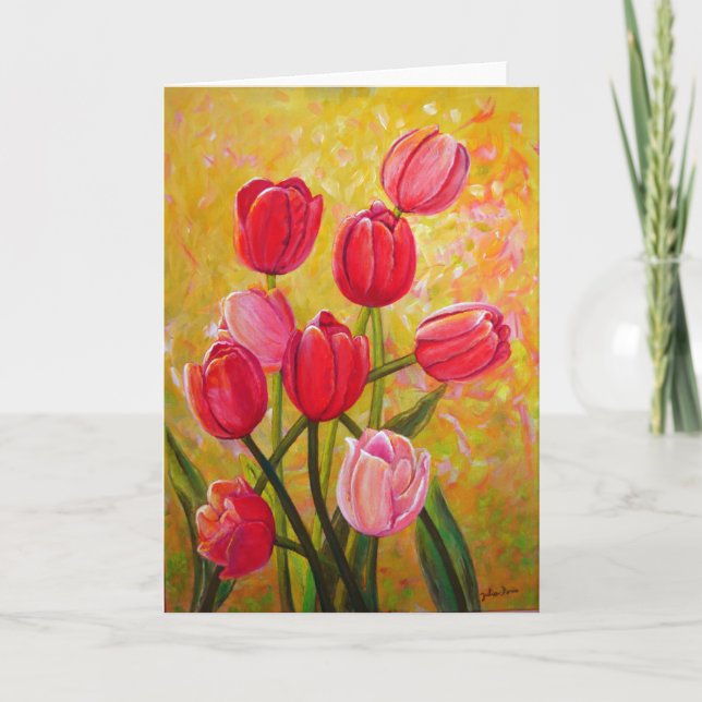 Pink and Red Tulips Painting   Card (Front)