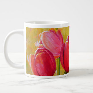 Pink and Red Tulips Painting Large Coffee Mug