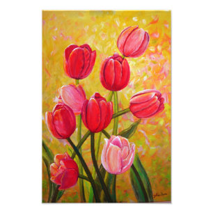 Pink and Red Tulips Painting Photo Print