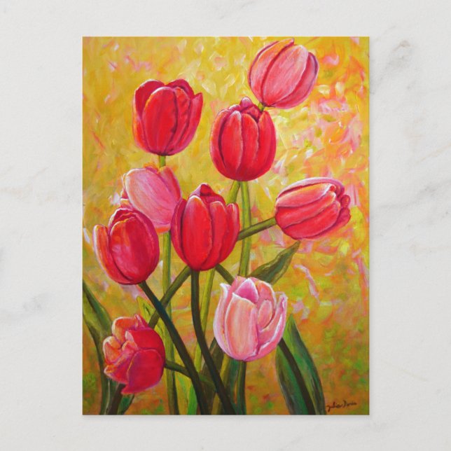 Pink and Red Tulips Painting   Postcard (Front)