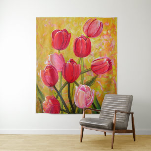Pink and Red Tulips Painting Tapestry