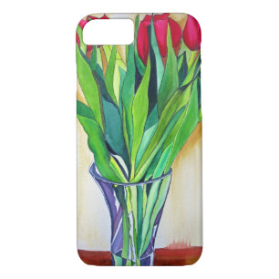 pink and red tulips watercolor art Case-Mate iPhone case
