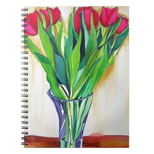 pink and red tulips watercolor art spiral notebook (Front)