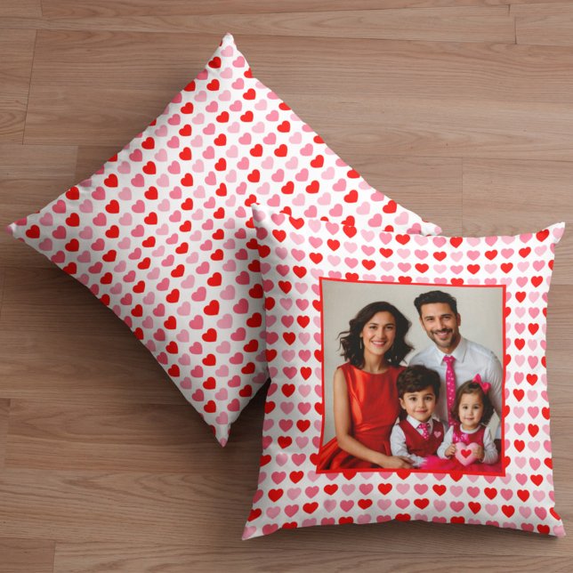 Pink and Red Valentine Heart Pattern Custom Photo Cushion (Creator Uploaded)