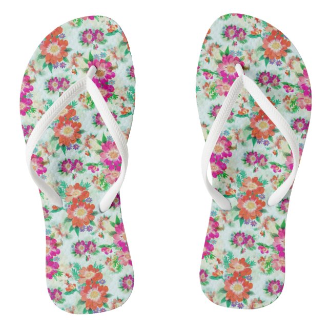Pink and Red Vintage Floral Pattern Jandals (Footbed)