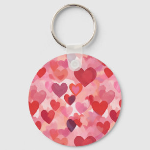 Pink and Red Watercolor Hearts Romantic Coquette Key Ring