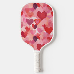 Pink and Red Watercolor Hearts Romantic Coquette Pickleball Paddle