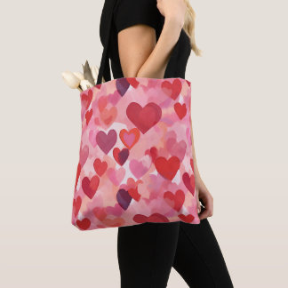 Pink and Red Watercolor Hearts Romantic Coquette Tote Bag