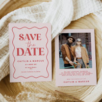 Pink and Red Wave Wedding Save The Date Postcard