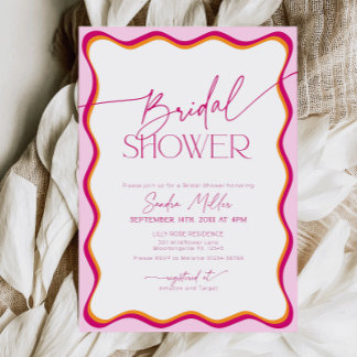 Pink and Red Wavy Border Bridal Shower Invitation