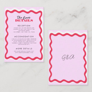 Pink and Red Wavy Frame Retro 70s Details Wedding Enclosure Card