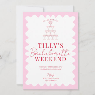Pink and Red Wavy Hen Weekend Party Invitation