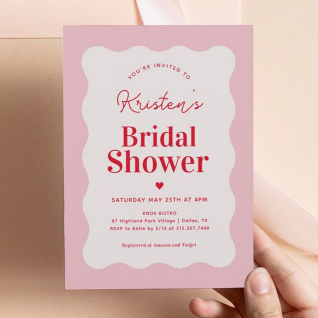 Pink and Red Wavy Retro Bridal Shower Invitation (Creator Uploaded)