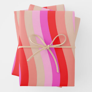 Pink and Red Wavy Stripes Bright Valentine's Day Wrapping Paper Sheet