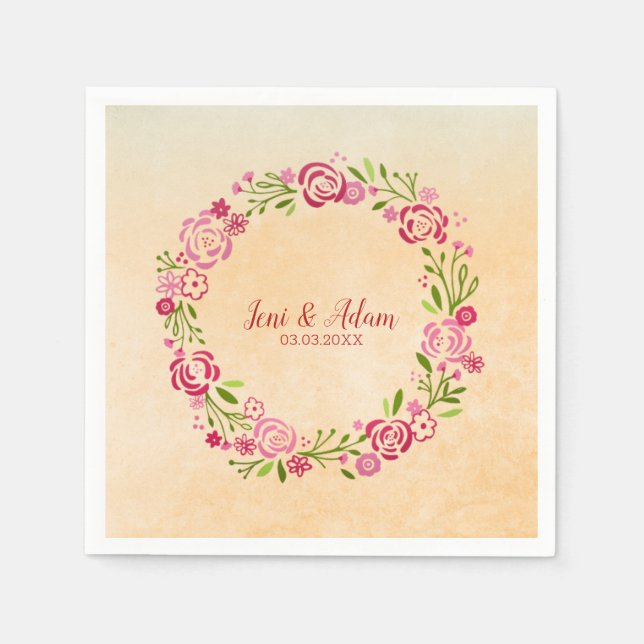 Pink And Red Wreath With Leaves Napkin (Front)