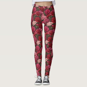 Pink And Red Yoga Carnation Aesthetic Anniversary  Leggings