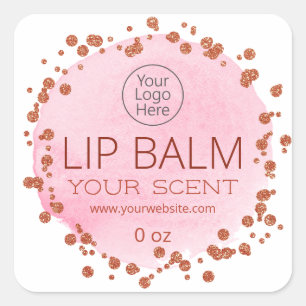 Pink And Rose Gold Dots Lip Balm Logo Labels