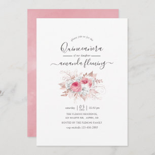Pink and Rose Gold Floral Quinceañera Invitation