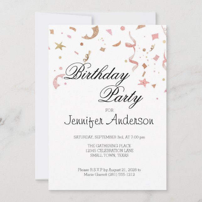 Pink and Rose Gold Glitter Confetti Invitation (Front)