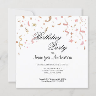 Pink and Rose Gold Glitter Confetti Invitation