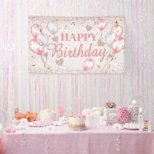 Pink and Rose Gold Happy Birthday Party Decorate Banner