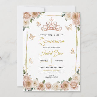 Pink and Rose Gold Quinceañera Invitation