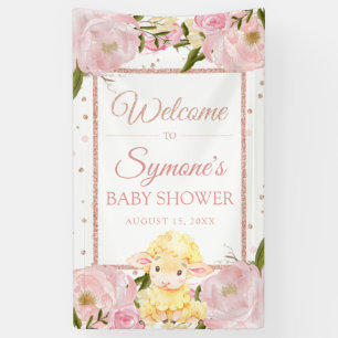 Pink and Rose Gold Sheep Custom Baby Shower Banner