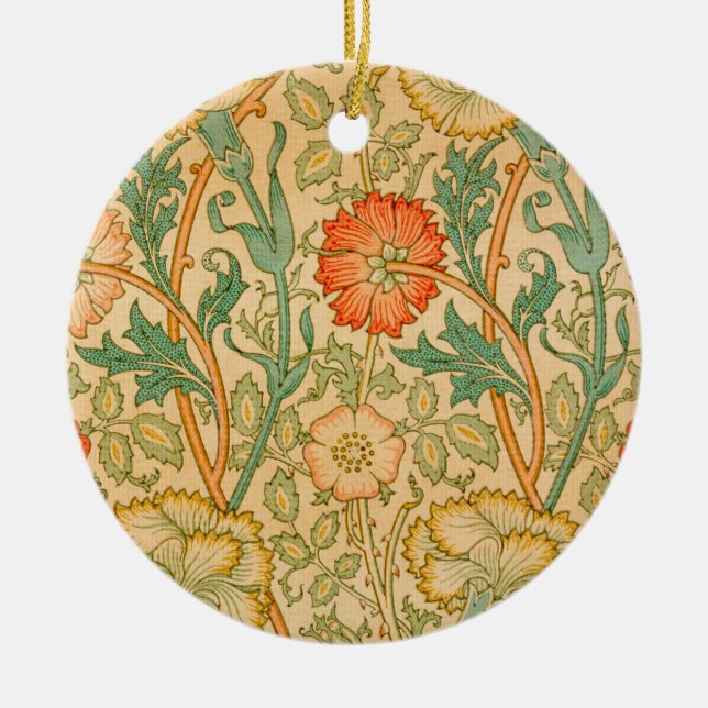 Pink and Rose Pattern (by William Morris) Ceramic Tree Decoration (Front)