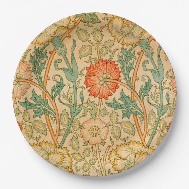 Pink and Rose Pattern (by William Morris) Paper Plate (Front)