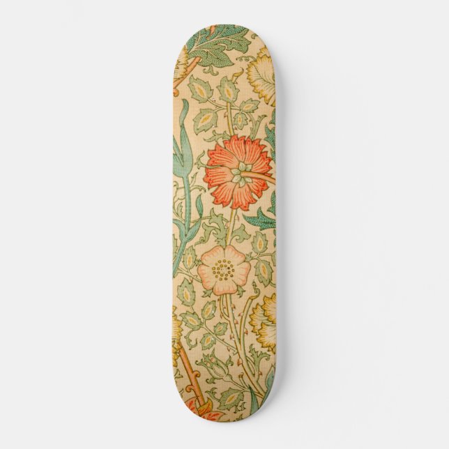 Pink and Rose Pattern (by William Morris) Skateboard (Front)