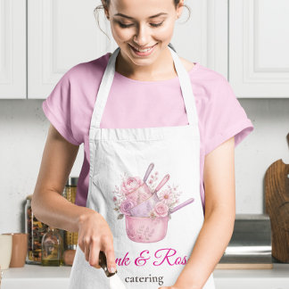 Pink and Roses Catering Business Brand Sticker Apron