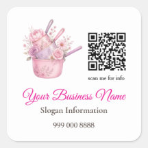 Pink and Roses Catering Business QR Code Sticker