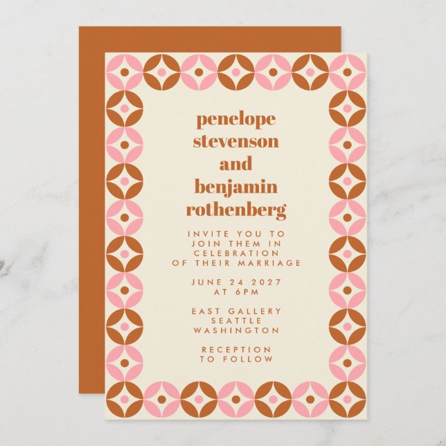 Pink and Rust Mid Mod Geometric Chic Wedding Invitation (Front/Back)