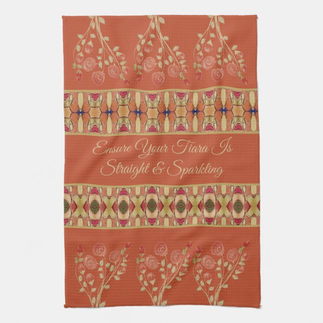 Pink And Rusty Orange Tea Towel (Vertical)