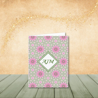 Pink and Sage Abstract Flowers Note Cards