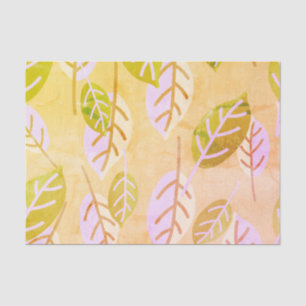 Pink and Sage Abstract Leafs on Orange Background Tissue Paper
