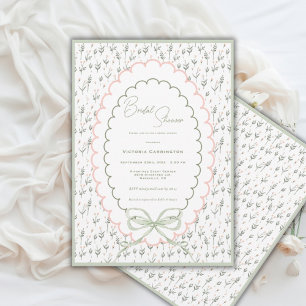 Pink and Sage Floral Vintage Bridal Shower Invitation